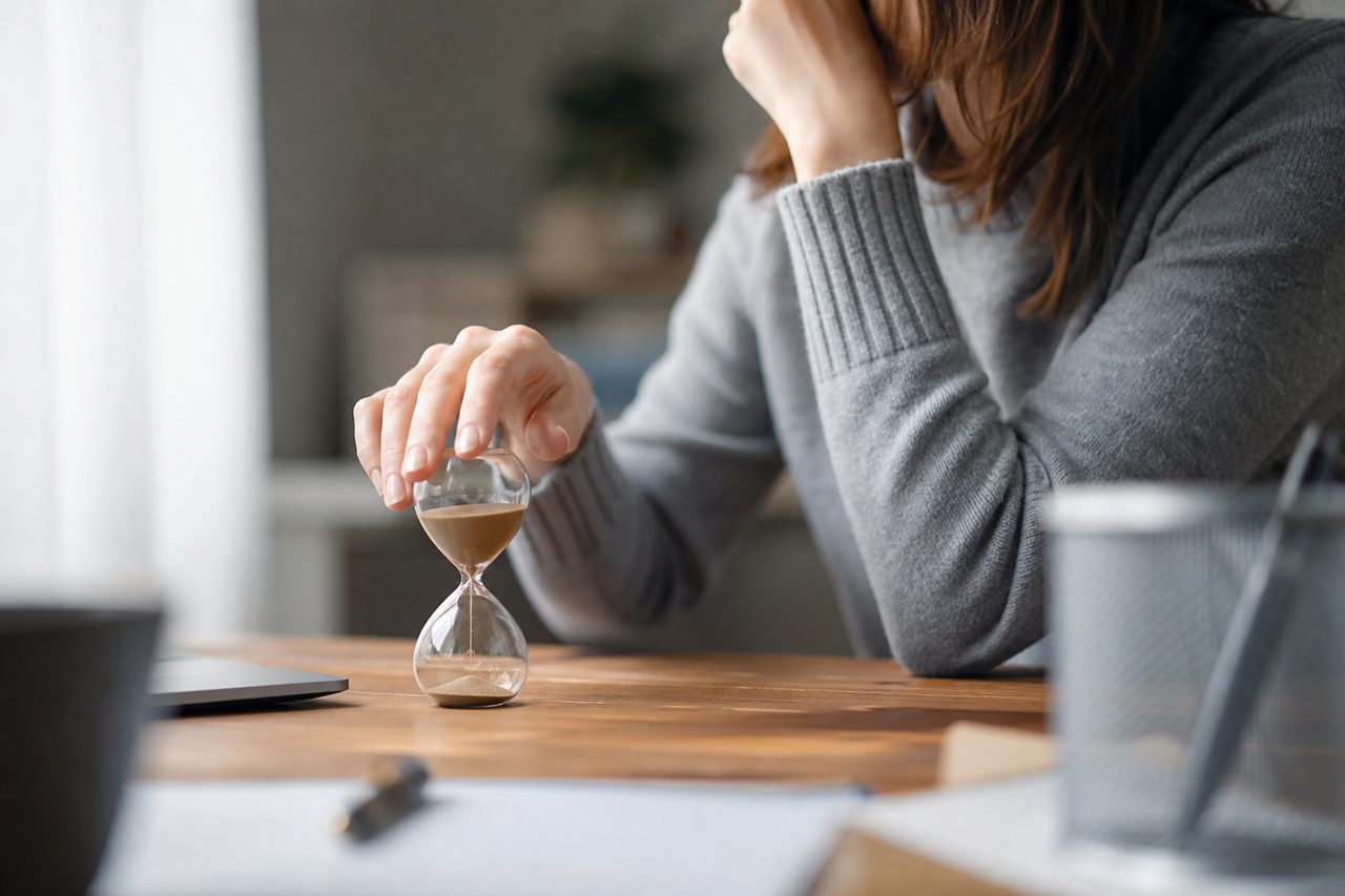 Personne consultant son espace France Travail sur un ordinateur portable, avec un calendrier et des documents administratifs sur le bureau