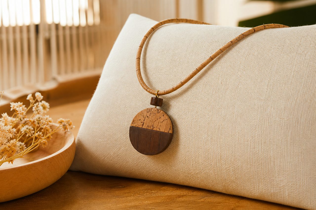 Collier liège et bois pour cadeau : Collier en liège et bois idéal comme cadeau nature