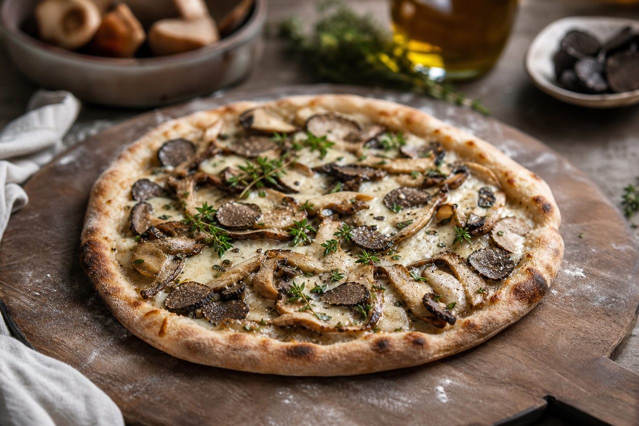 Comment préparer une délicieuse pizza végétalienne à la truffe et aux champignons sauvages ?