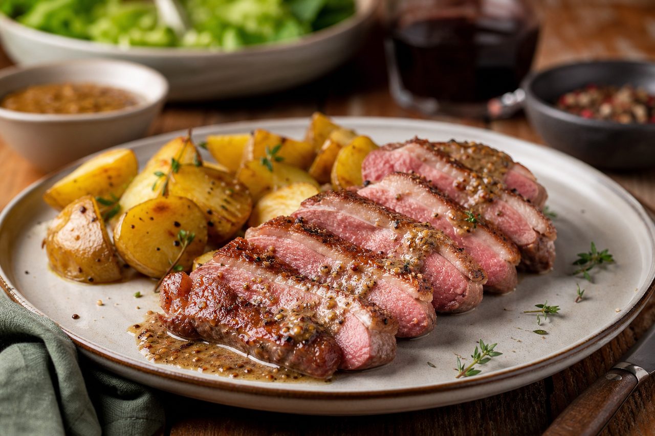 Magret de canard à la moutarde ancienne : une recette pleine de caractère