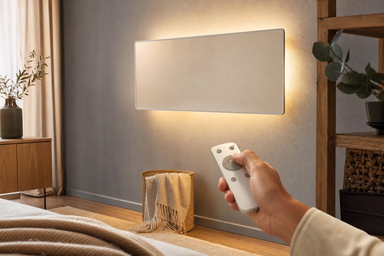 Panneau radiant lumineux avec télécommande : Panneau radiant lumineux avec télécommande pour gestion à distance